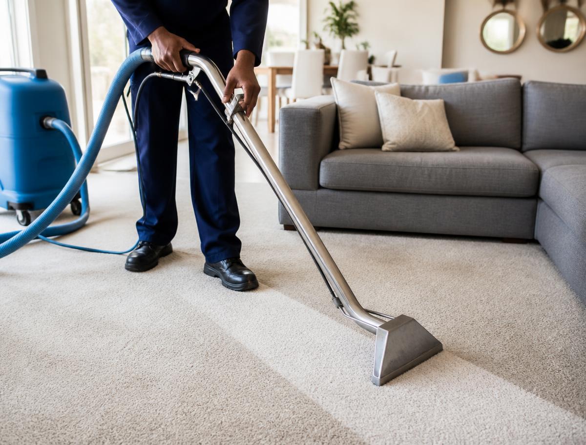 Professional carpet cleaning in progress