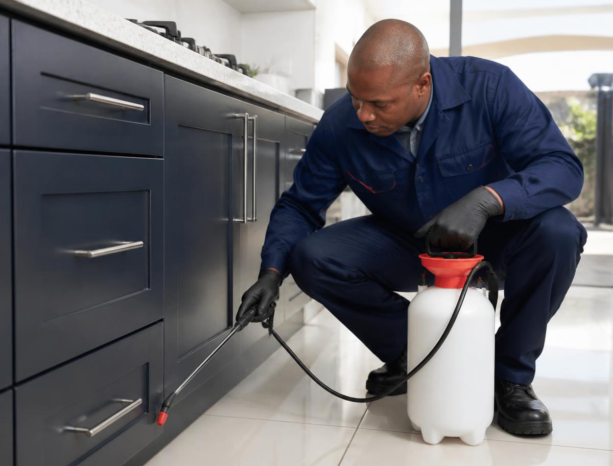 Technician treating a kitchen for pests